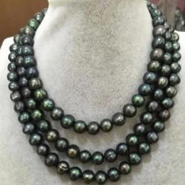 Beautiful 50 INCH HUGE AAA 9-10MM South Sea Black Green Pearl Necklace