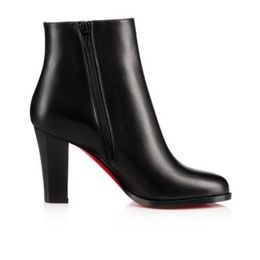 Simple Style Side Zipper Short Boots with Red Soles Heel 85mm Thick for a Slender and Delicate Look