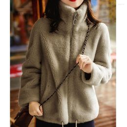 Women's Fur 2022 Women Fashion Long Sleeve Fluffy Faux Coat Autumn Winter Casual Stand Collar Warm Lamb Jacket C111