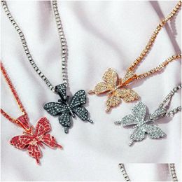 Pendant Necklaces Fashion Decorations Pendant Necklaces Double Butterfly Necklace With Diamondencrusted Diamonds Hiphop Act Dhgarden Dhzwo