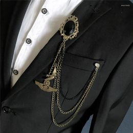 Brooches Retro Metal Rhinestone Crystal Tassel Chain Brooch Men's Suit Shirt Casual Badge Luxulry Jewelry Lapel Pin For Women