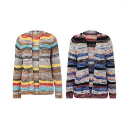 Women's Blouses Female Knitted Coat Striped Long Sleeve Cardigan Knitwear Jacket For Spring Fall Red/Blue S/M/L/XL/XXL/XXXL