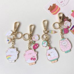 Keychains Artoon Creative Strawberry Cherry Bear Cute Kawaii Keyring Car Accessories Keychain Bag Ornaments Pendant Couple Gifts