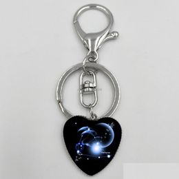 Key Rings 12 Horoscope Sign Charm Keychain Constell Heart Key Rings Holders Bag Hangs For Women Men Fashion Jewellery Drop Delivery Dhcl5