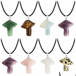 Pendant Necklaces Mushroom Gemstone Pendant Necklace For Women Men Natural Healing Chakra Quartz Crystal Rock Charm Choker J Dhgarden Dh6Lt