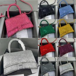 Sanduhr-XS-Handtasche mit Strasssteinen, Damen-Handtasche mit Strasssteinen/Diamanten, Party, Abschlussball, glitzernde Handtaschen, funkelnde Handtasche, luxuriöse Halbmond-Schultertasche