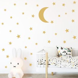 Wall Stickers Golden Moon Sticker DIY Kids Room Decor Star Decals For Nursery Home Decoration Removable Wallpapers Art Posters