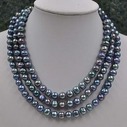 Beautiful peacock black 7-8mm freshwater Pearl Necklace 48INCH