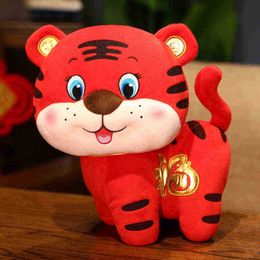 2022 New Year Tiger Zodiac Stand Tiger Cuddles Cute Fu Tiger Mascot Home Bed Decor Plush Doll Filled for Kids Gift J220729