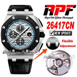 APF 2641 A3126 Automatic Chronograph Mens Watch 44 Black Bezel Blue Inner Grey Textured Dial Stick Leather Super Edition Puretime Strap Exclusive Technology B2