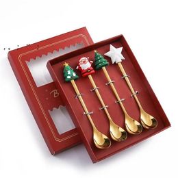 4pcs Christmas Decorations for Home Christmas Table Decor Stainless Coffee Spoons Xmas Gifts New Year Navidad Natal New