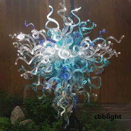 Contemporary Crystal Chandelier Lamps Blue Color 36x48 Inches AC 110V 240V Hand Blown Glass Chandelier LED Pendant Lights Indoor Ceiling Lighting LR1332