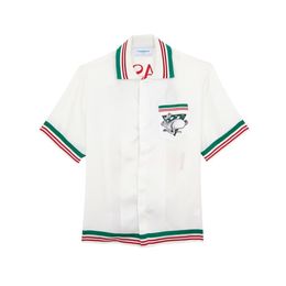 Designer masculino Marca de luxo Camisas de rua Casablanca Hawaiian Tennis Racket Stripe Color Comparação de seda Cetim curto SL259S