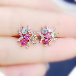 Stud Earrings Snowflake Earring Natural Real Colorful Tourmaline 3 3mm 0.15ct 8pcs Gemstone 925 Sterling Silver Fine Jewelry X227218