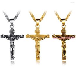 Pendant Necklaces Big And Heavy Chunky Chain Silver Colour Stainless Steel Jewellery Jesus Crucifix Men's Cross Necklace For Men