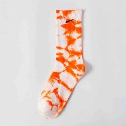 Men's and Women's Long Tie Dye Matching Colour Letter Hook Basketball Sports Korean Couple High Tube Socks S5