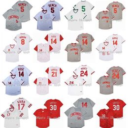 College Baseball Wears Vintage Cincinnati Pete Rose Jersey Joe Morgan Ken Griffey Jr Johnny Bench Barry Larkin CHRIS SABO Dave Deion Sanders Perez Concepcion Retro