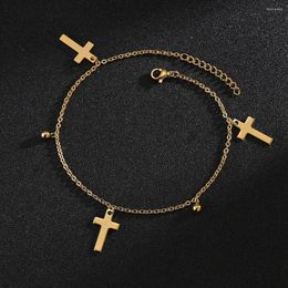 Anklets 1Pc Gold Colour Stainless Steel For Women Cross Charm Ankle Bracelet Foot Chains DIY Chain Accessories Allergy Free