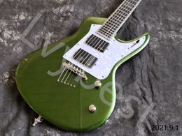 Customised Electric Guitar 6String Metailc Green Colour Body Natural Satin Neck Back Ebony Fingerboard With Real Abalone Inlay