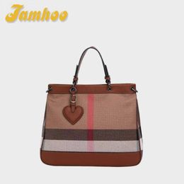 designer bag Jamhoo Women Casual Large Tote Bags Plaid Canvas Messenger Bag For Ladies Contrast Colour Designer Handbag Commute Briefcase