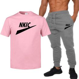 Summer Print Men's Tracksuit O-neck Tshirts And Shorts Sets Two Piece Jogger Outfit Fashion Sportwear Clothes for Men Brand LOGO Print