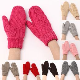 Women Fashion Knit Twist Flower Mittens Winter Female Wool Plus Cashmere Velvet Thickening Warm Full Finger Glove