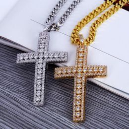 Pendant Necklaces Fashion Charm Hip Hop Rock Male Female Jewellery Necklace Gold Silver Iced Out Micro Pave Cubic Zircon Cross