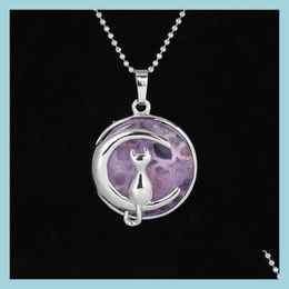 Pendant Necklaces Qimoshi Simple Temperament Cute Moon Cat Pendant Necklace Women Girl Birthday Gift Jewellery Men Drop Delive Dhgarden Dhkhw