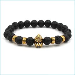 Beaded Natural Stone Bracelet Black Lava Knight Helmet Mens Bracelets Howlite Goldstone Pseras Bransoletki Drop Delivery Jewe Dhgarden Dhqvb