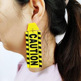 Dangle Earrings KUGUYS CAUTION Card Long Drop For Women HipHop Rock Punk Jewelry Accessories Acrylic Letters Festival Art Dancer Yellow