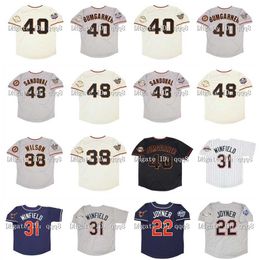 College Baseball Wears 2010 2012 Retro Madison Bumgarner Jersey 48 Pablo Sandoval 38 Brian Wilson 1998 Dave Winfield 22 Wally Joyner Vintage Baseball Jerseys