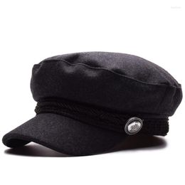 Berets 2022 Felt Beret Hats Women Wool Military Hat Visor Army Caps Twist Belt Capitan For Men Sailor Flat Top Sea Cap