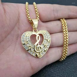 Pendant Necklaces Hip Hop Fashion Charm Iced Out Stainless Steel Crystal Heart Music Notation Pendants Men Women Necklace Jewellery Gift For