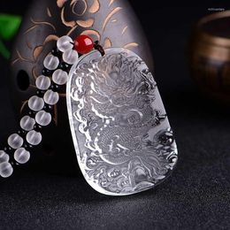 Pendant Necklaces Natural White Crystal Dragon Drop Necklace Amulet Lucky Maitreya Auspicious Clear Quartz Jewellery For Women Men