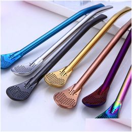 Drinking Straws Home Stainless Steel Stirrer Drinking St Coffee Spoon Sts Kitchen Dining Barware Rose Gold Rainbow Drop Delivery Gard Dheql