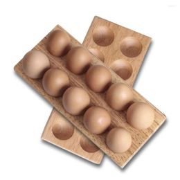 Storage Bottles 12 Cells Double Row Egg Container Modern Wooden Tray Holder Tool Refrigerator Rack Accessories