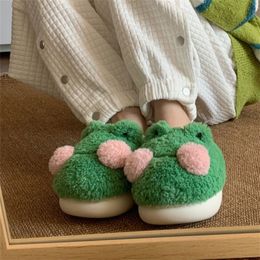 Slippers Winter Student Anti Slip Warm Plush Home Slipper for Women Funny Cartoon Cute Frog Cotton Household Shoes 221124