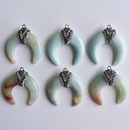 Pendant Necklaces 2022 Fashion Good Quality Natural Amazonite Stone Ox Horn Shape Pendants Charms For Jewelry Making 6pcs/lot Wholesale Free
