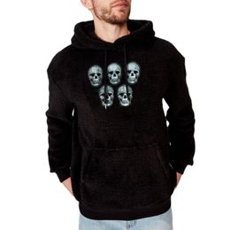 Men's Hoodies Men's & Sweatshirts 2022 Men Loose Plush Hooded Jacket 3XL Autumn Winter Fashion Skull Print