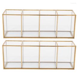 Storage Boxes 2X Nordic Gold Grid Glass Flip Tank Box Luxury Cosmetics Container Micro-Landscape Flower Room C