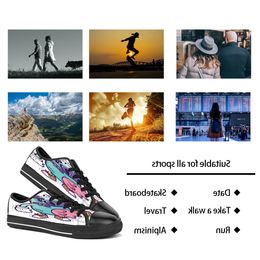 men women DIY custom shoes low top Canvas Skateboard sneakers triple black customization UV printing sports sneakers shizi 180-4