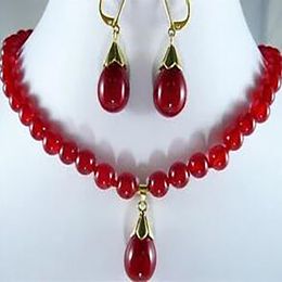 Beautiful CHARMING 8mm Red jewerly Necklace Earring AALD1030 set