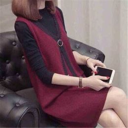 Women's Sweaters 2021 Spring Autumn Woman Casual Sleeveless Sweater Vest Female Thick Knitted Long Sweaters Dress Ladies Slim Knitted Vest J220915