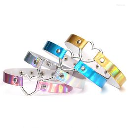 Choker PU Leather Necklace Gift For Women Holographic Heart Metal Laser Collar Fashion Jewelry Colorful