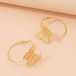 Stud Earrings Korean Fashion Sweet Romance Women Golden Hollow Out Double Layer Three Dimensional Butterfly Jewellery Trending Products
