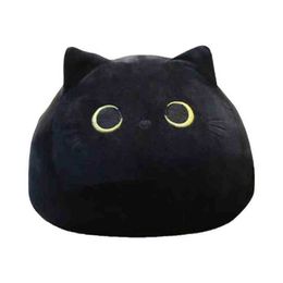 184055Cm Kawaii Black Cat Plush Toy Stuffed Soft Round Animal Cat Pillow Duvet Cushion Creative doll Birthday Gift For ldren J220729