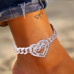 Anklets Stonefans Hip Hop Cuban Link Chain Double Heart Anklet For Women Vintage Punk Rhinestone Bracelet On Leg Jewellery