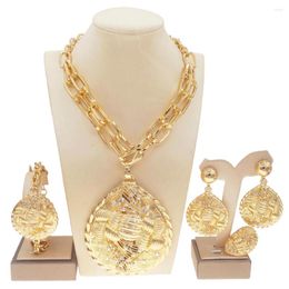 Necklace Earrings Set Italian Design 18K Gold Plated For Women Beautiful Wedding Accessories
