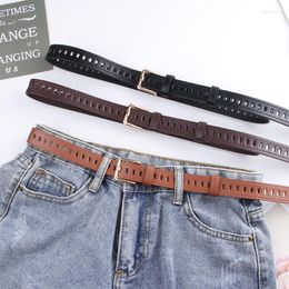 Belts Ladies Wide Belt Retro Round Buckle Personality Full Hole Pants Versatile Student Jeans Casual