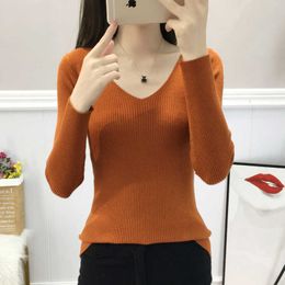 Women's Sweaters JMprs New Arrival Women Knitted Sweater Autumn Winter Sexy Vhals Korean Sweater Ladies Basic Top Fashion Casual Jumper Sweater J220915